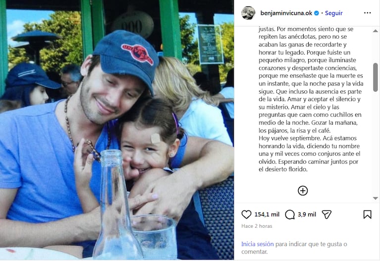 “El cuerpo duele”: las profundas palabras de Vicuña para su hija Blanca a 14 años de su muerte