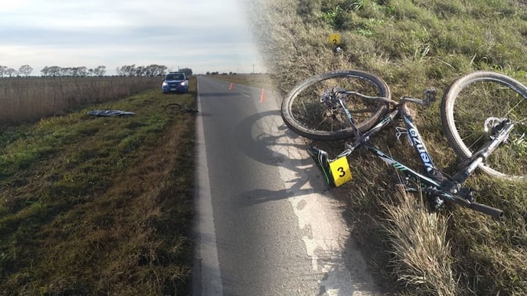 El cuerpo y la bicicleta quedaron tirados a un costado de la ruta. / Foto: Ceferino Santopolo