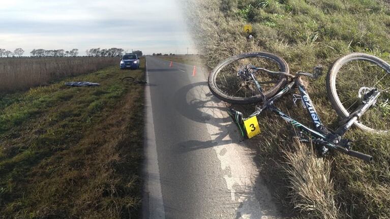 El cuerpo y la bicicleta quedaron tirados a un costado de la ruta. / Foto: Ceferino Santopolo