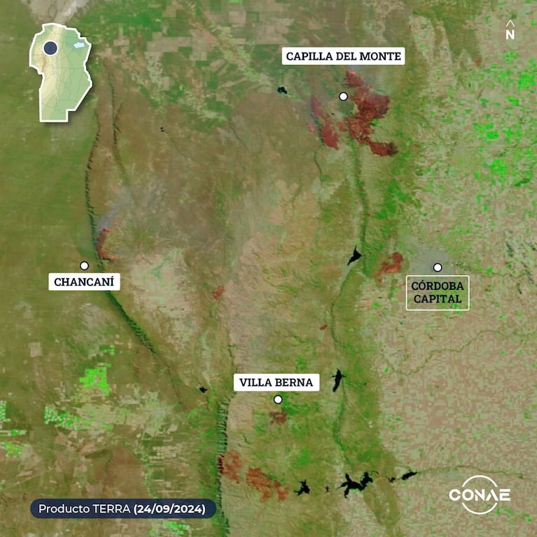 El daño de los incendios en Córdoba visto desde el espacio: más de 40 mil hectáreas quemadas