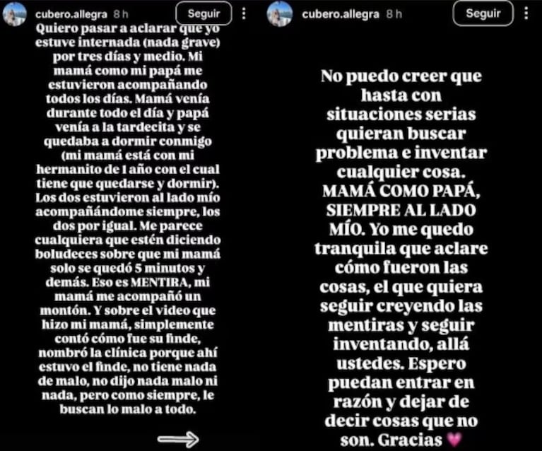 El descargo de Allegra Cubero.