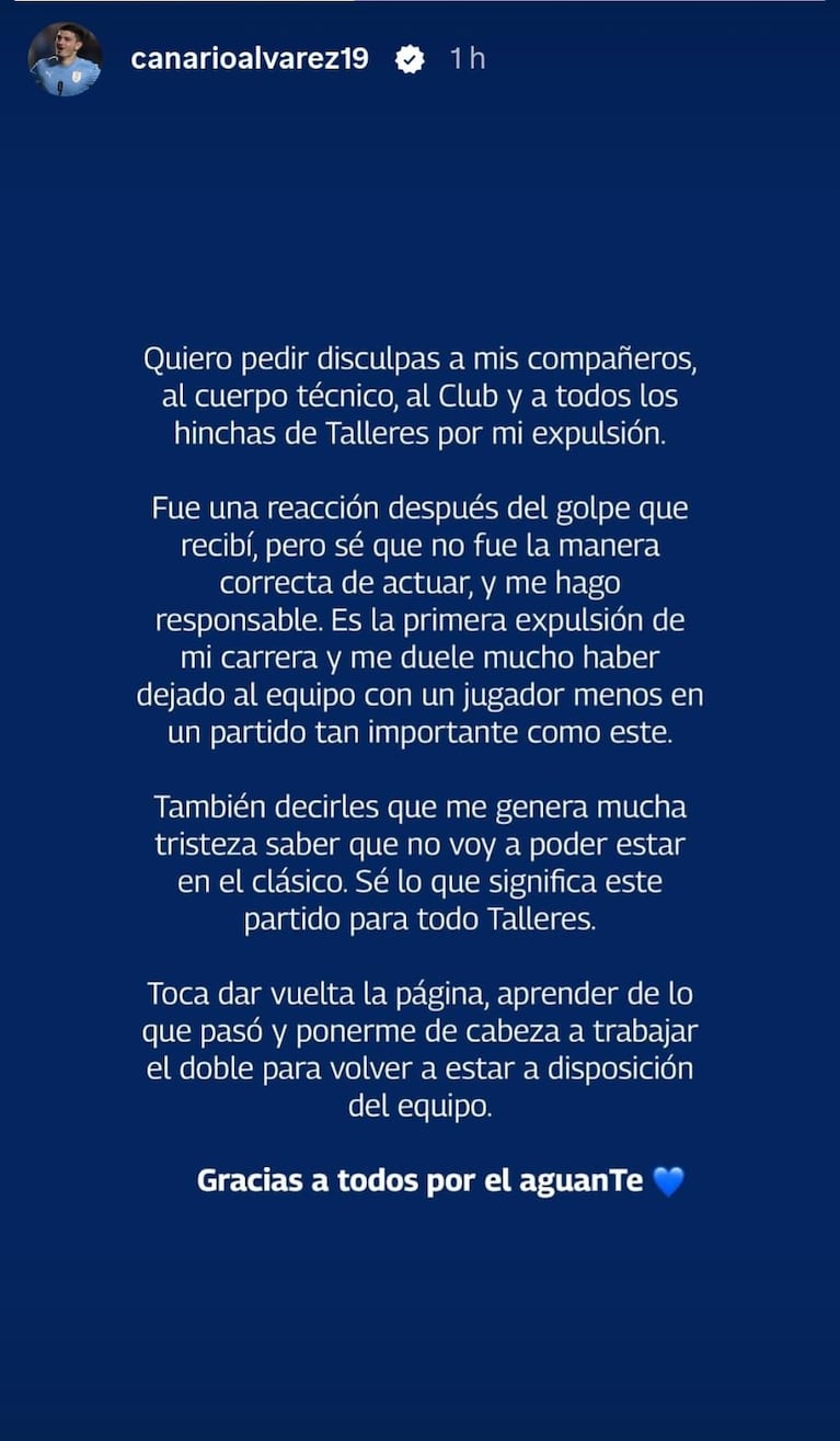 El descargo de Álvarez Martínez tras la roja en el clásico entre Talleres e Instituto: “No fue...”