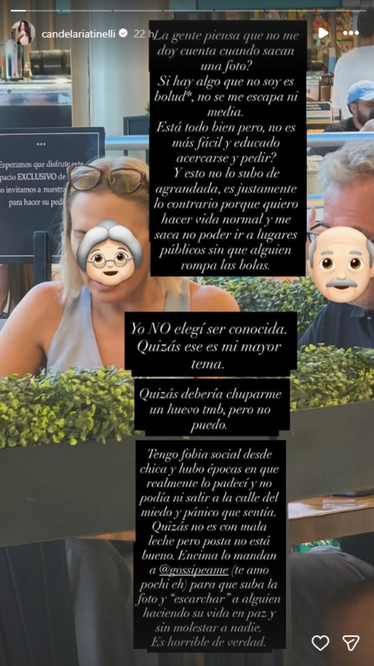 El descargo de Cande Tinelli en redes.