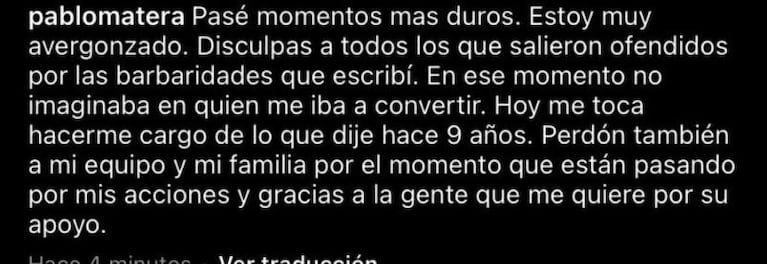 El descargo de Pablo Matera luego de la viralización de mensajes racistas y xenófobos