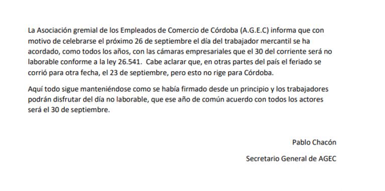 El día del empleado de comercio se traslada al 30 de septiembre