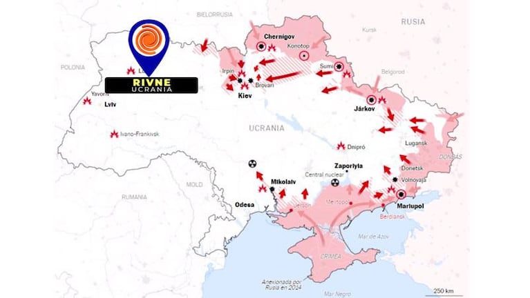 El Doce mostró la antena de televisión bombardeada en Rivne