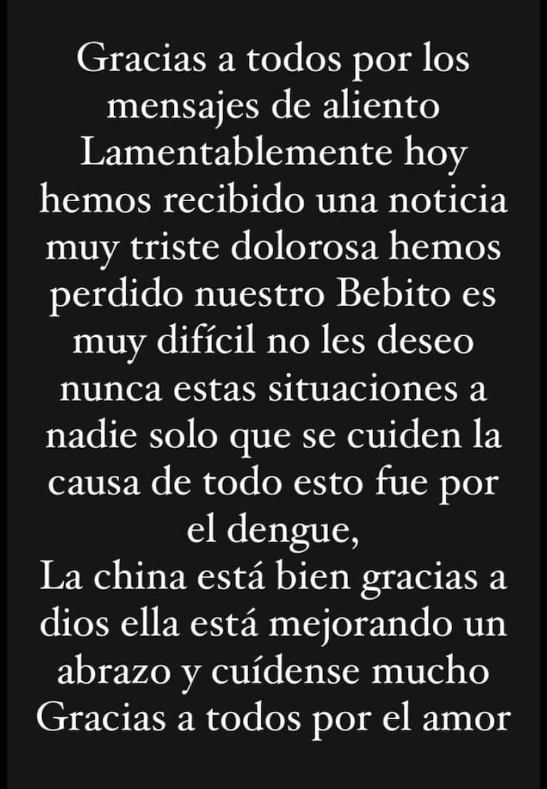 El dolor de la China Romero y Ezequiel Romano: perdieron un embarazo por dengue