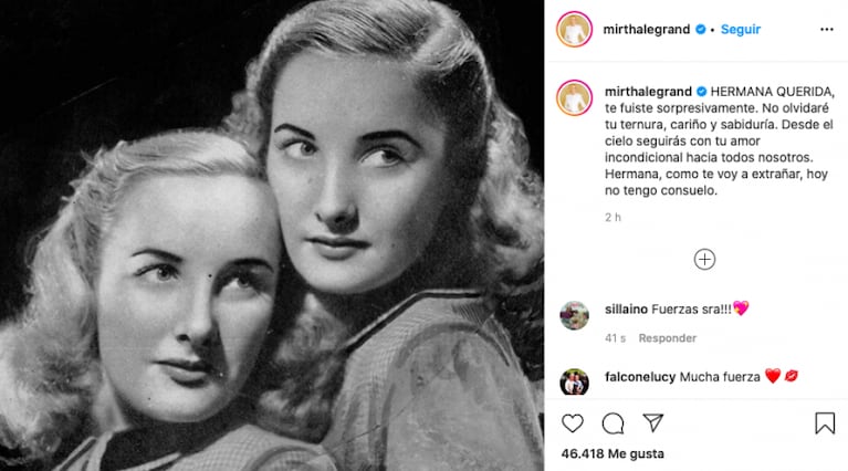 El dolor de Mirtha Legrand por la muerte de su hermana: “No tengo consuelo”