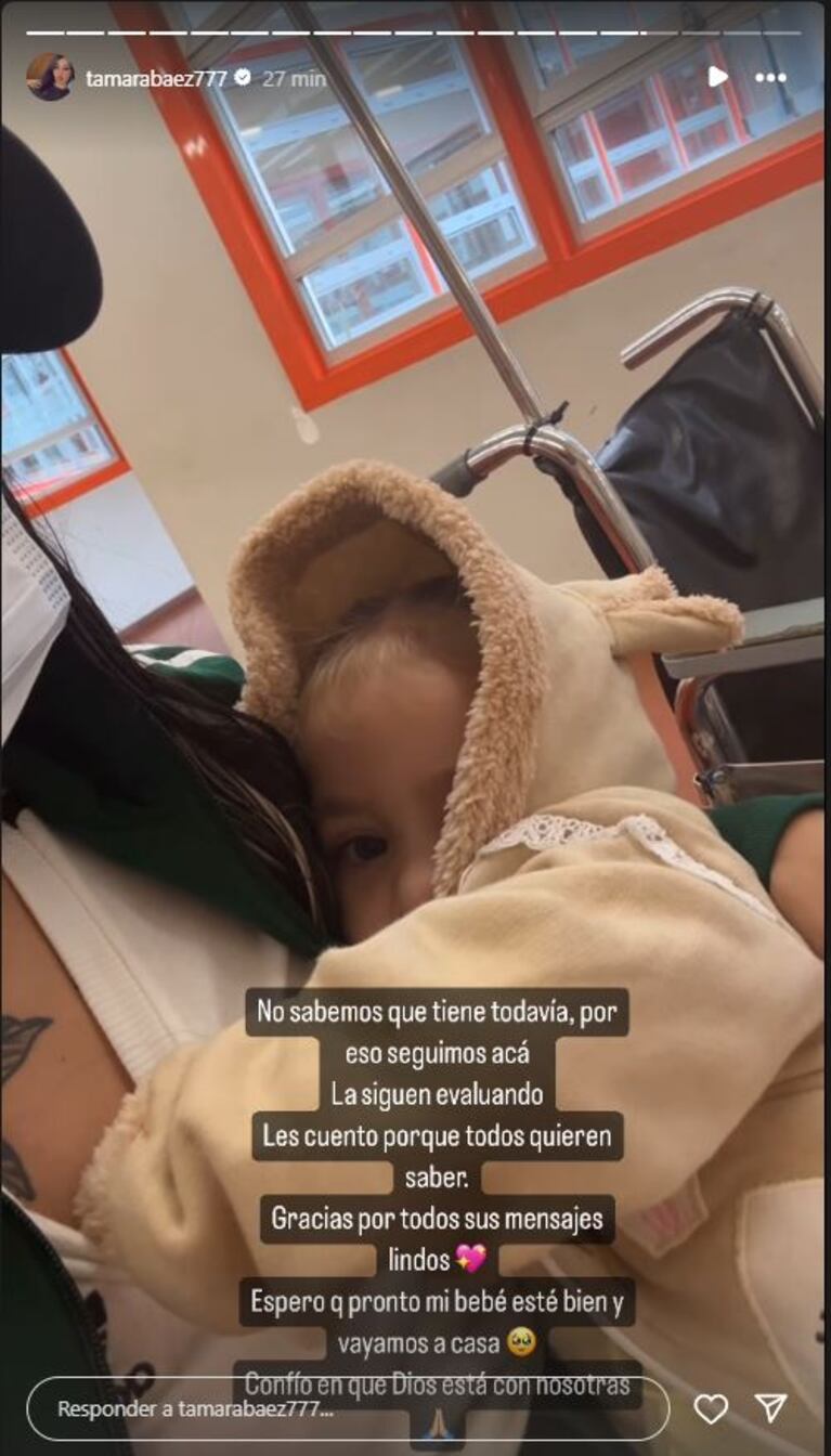 El drama de Tamara Báez en medio de la internación de su hija Jamaica: “No sabemos qué tiene” (Foto: Captura Instagram /tamarabaez777)