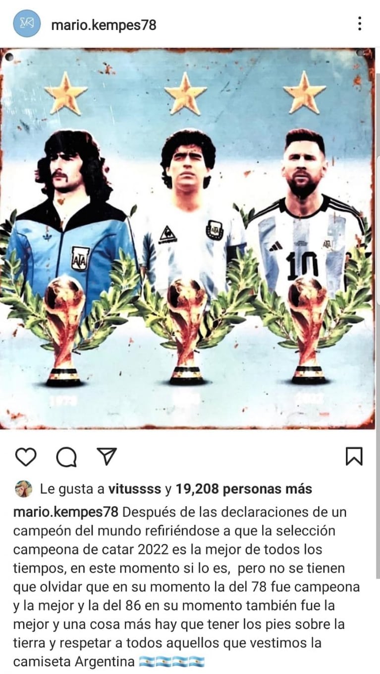 El duro mensaje de Kempes a De Paul tras la polémica por los campeones mundiales