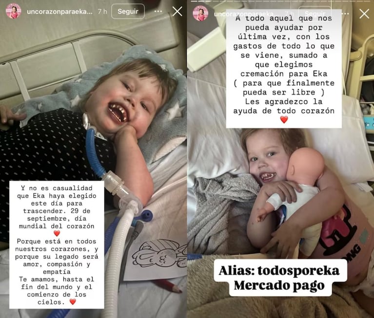 El emotivo mensaje de la familia de Eka. (Imagen: Instagram @uncorazonparaeka)