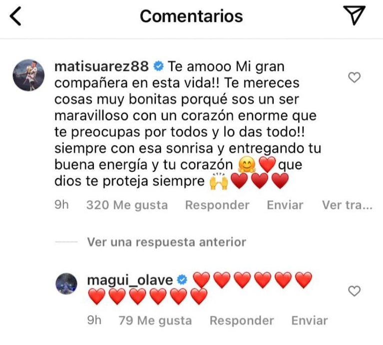 El emotivo posteo de Magui Olave y la respuesta de Matías Suárez