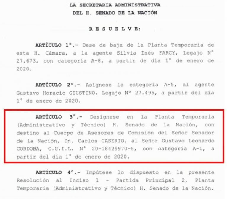 El encuestador Gustavo Córdoba, empleado de Caserio en el Senado