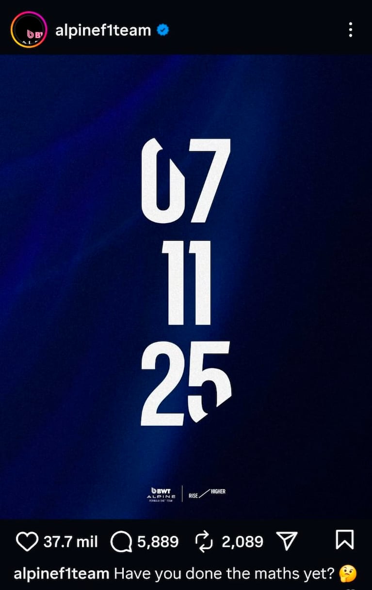 El enigmático posteo de Alpine.