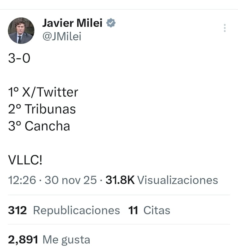 El enigmático posteo de Milei.