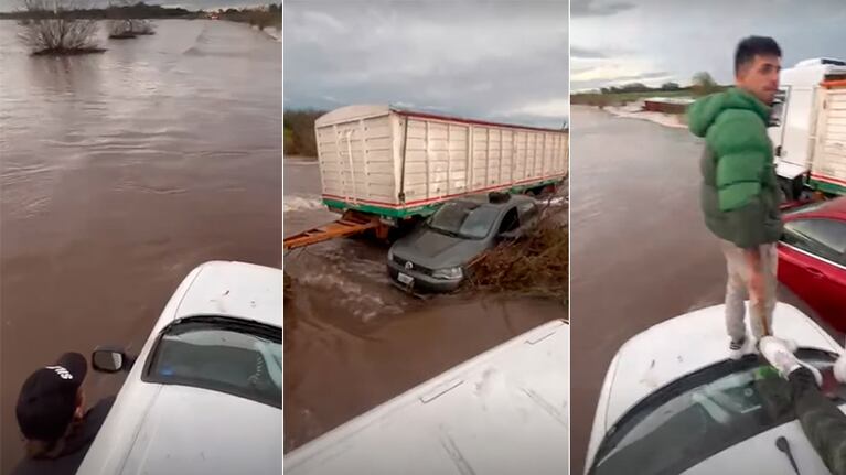El equipo de Esther Goris varado en plena inundación.