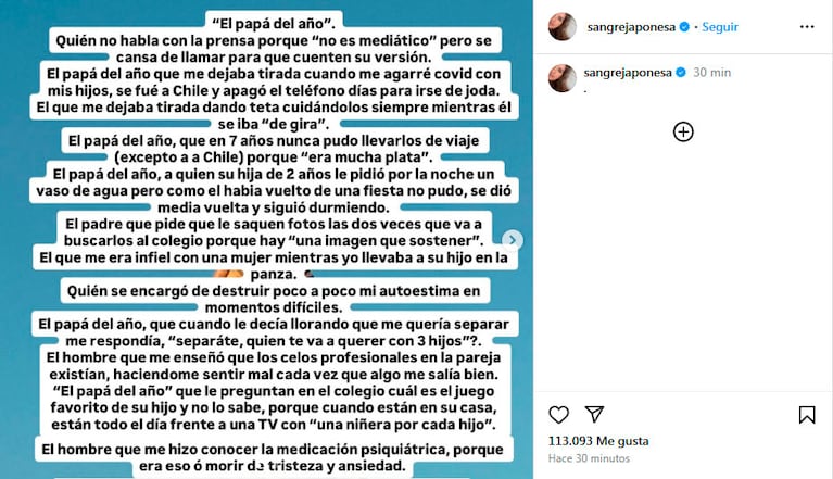 El explosivo posteo de la China Suárez contra Benjamín Vicuña por impedir que sus hijos viajen a Turquía