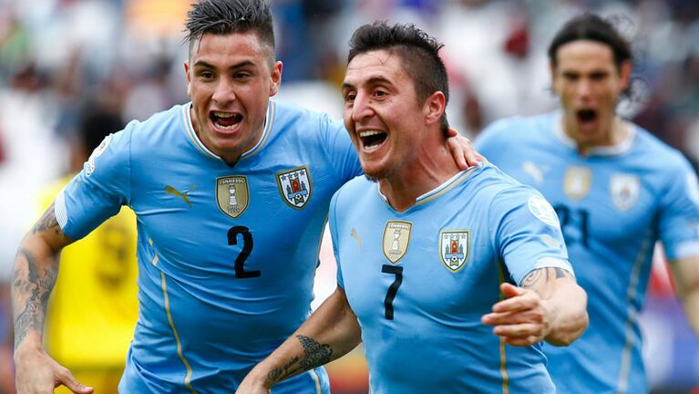 El festejo del gol uruguayo frente a Jamaica