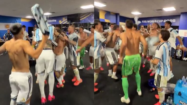 El festejo desaforado de Argentina en el vestuario.