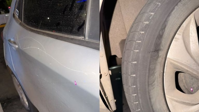 El Fiat Argo quedó todo rayado y con una cubierta cortada.