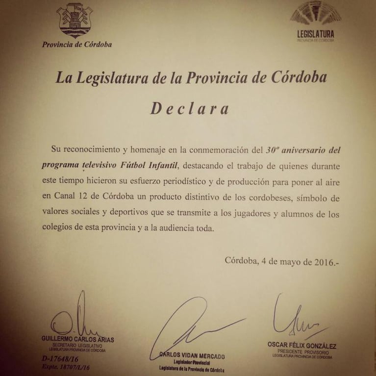 El Fútbol Infantil de El Doce fue reconocido por la Legislatura