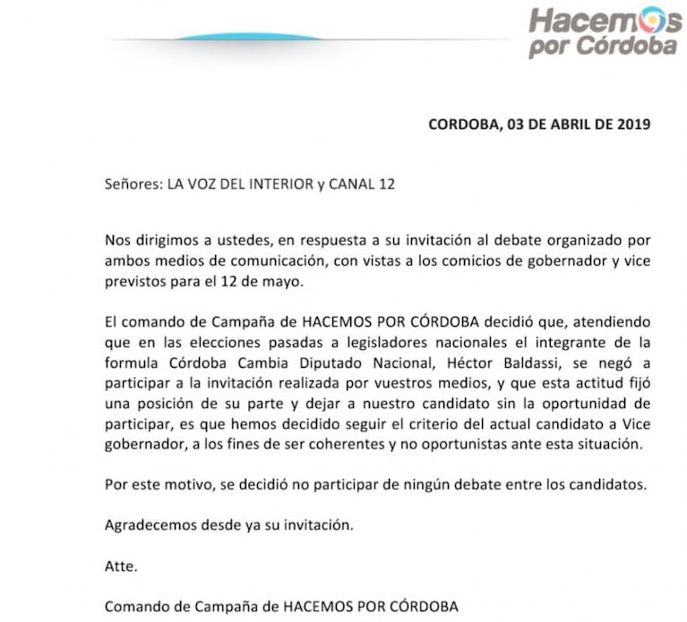 El gobernador Juan Schiaretti rechazó el debate previo a la elección