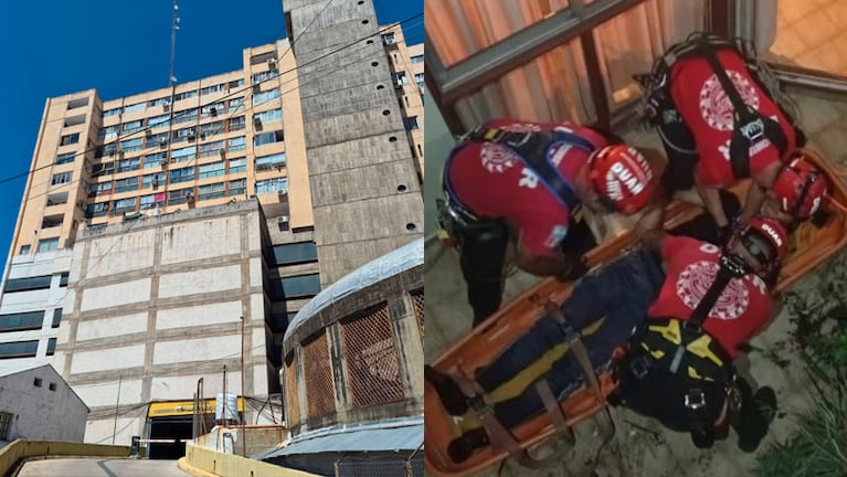El hombre de 29 años que cayó siete pisos se encuentra en grave estado.