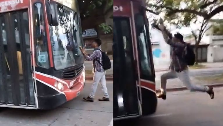 El hombre intentó detener el colectivo para que su hija se subiera.