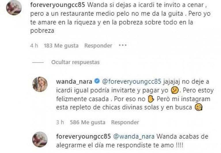 El ida y vuelta de Wanda Nara con un seguidor que la invitó a cenar y le declaró su amor