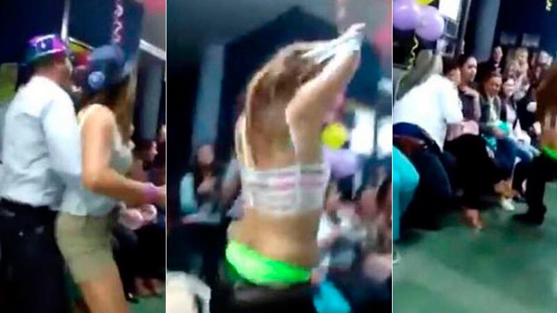 El intendente baila pegado a la empleada municipal que luego se sacó la ropa.
