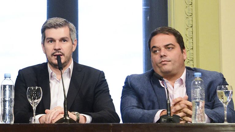 El jefe de Gabinete, Marcos Peña, junto al ministro de Trabajo, Jorge Triaca.