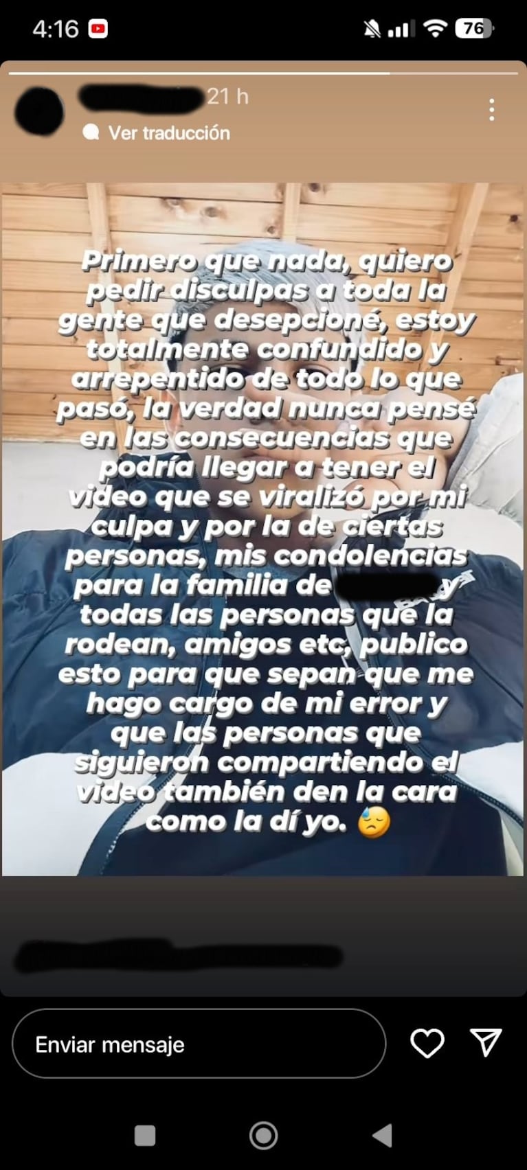 El joven publicó un descargo y luego cerró todas sus redes sociales. (foto: Instagram).