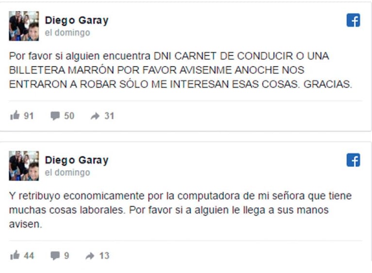 El mal momento de Diego Garay culpa de los ladrones