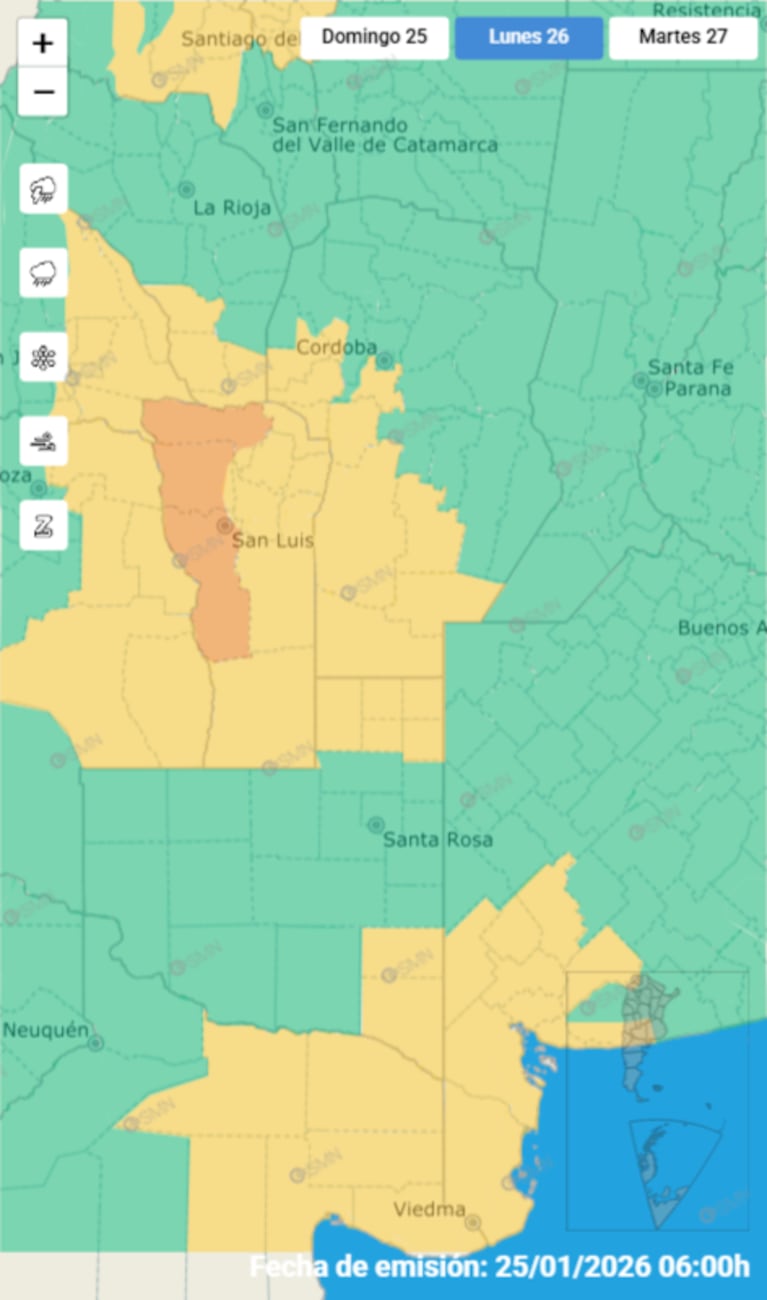 El mapa de alertas por tormentas.
