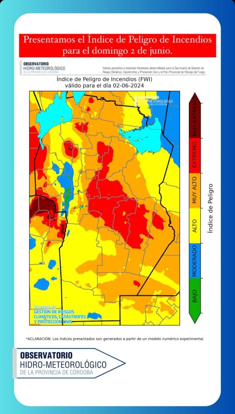 El mapa de Córdoba por riesgos de incendios forestales.