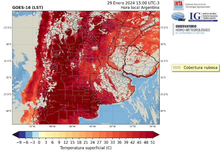 El mapa satelital del tiempo para Córdoba.