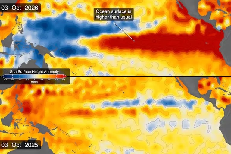 El mar se calienta, sube y cambia de color: las señales de El Niño “extremo” que detectó la NASA