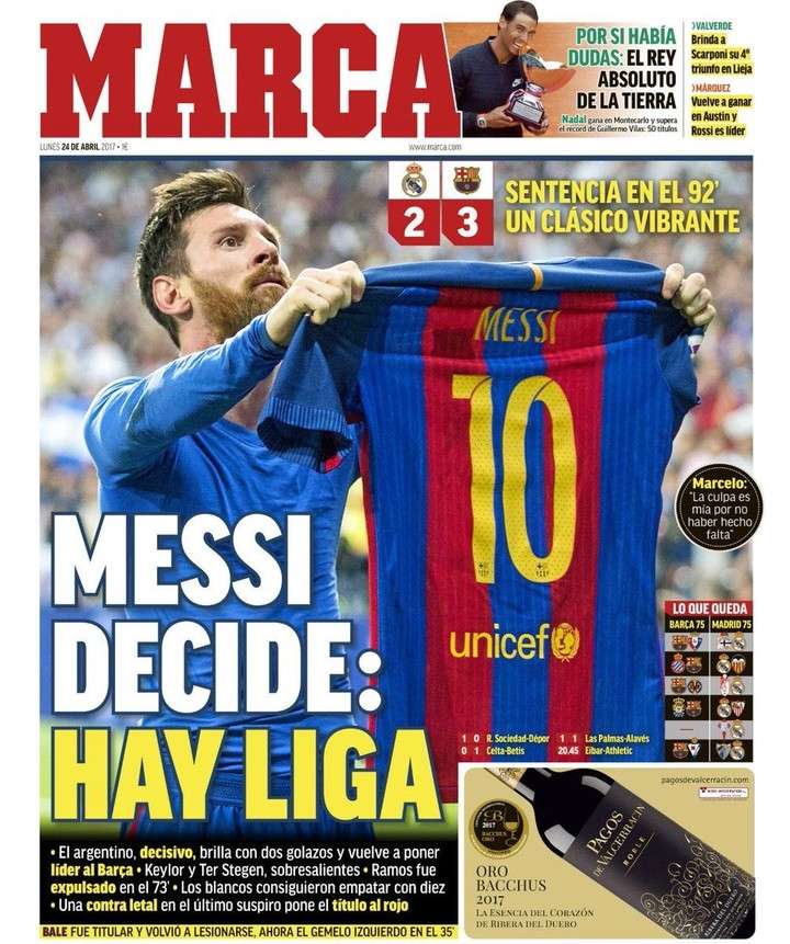 El Marca de Madrid también tuvo a Messi en la foto principal. 