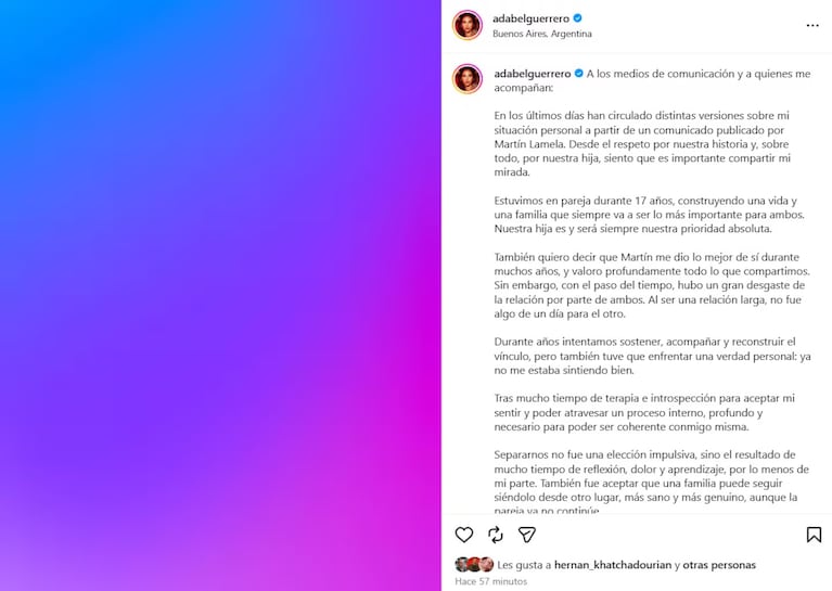 El mensaje de Adabel Guerrero tras los rumores de una supuesta infidelidad.