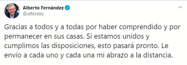 El mensaje de Alberto Fernández en el primer día de cuarentena