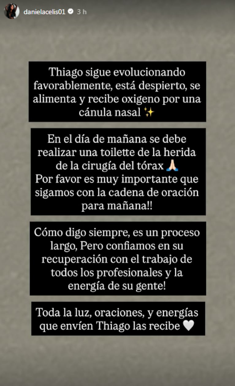 El mensaje de Daniela Celis sobre el estado de Thiago Medina.