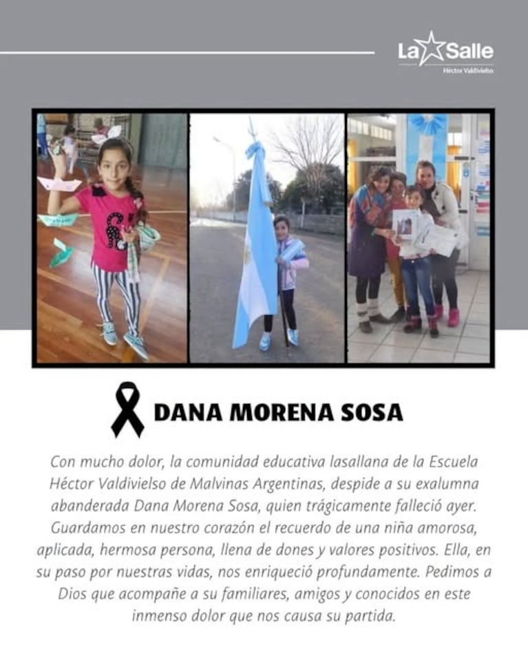 El mensaje de despedida de la escuela de Dana Sosa.