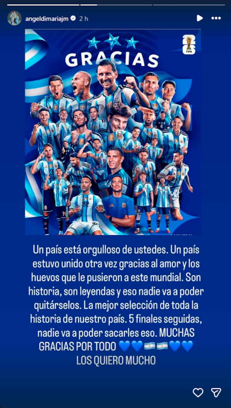 El mensaje de Di María tras la derrota de Argentina: “Son historia, son leyendas”