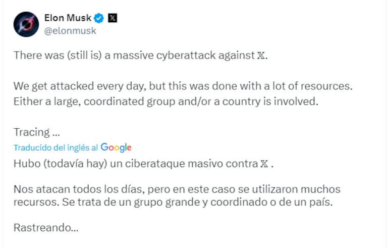 El mensaje de Elon Musk ante la caída de X.