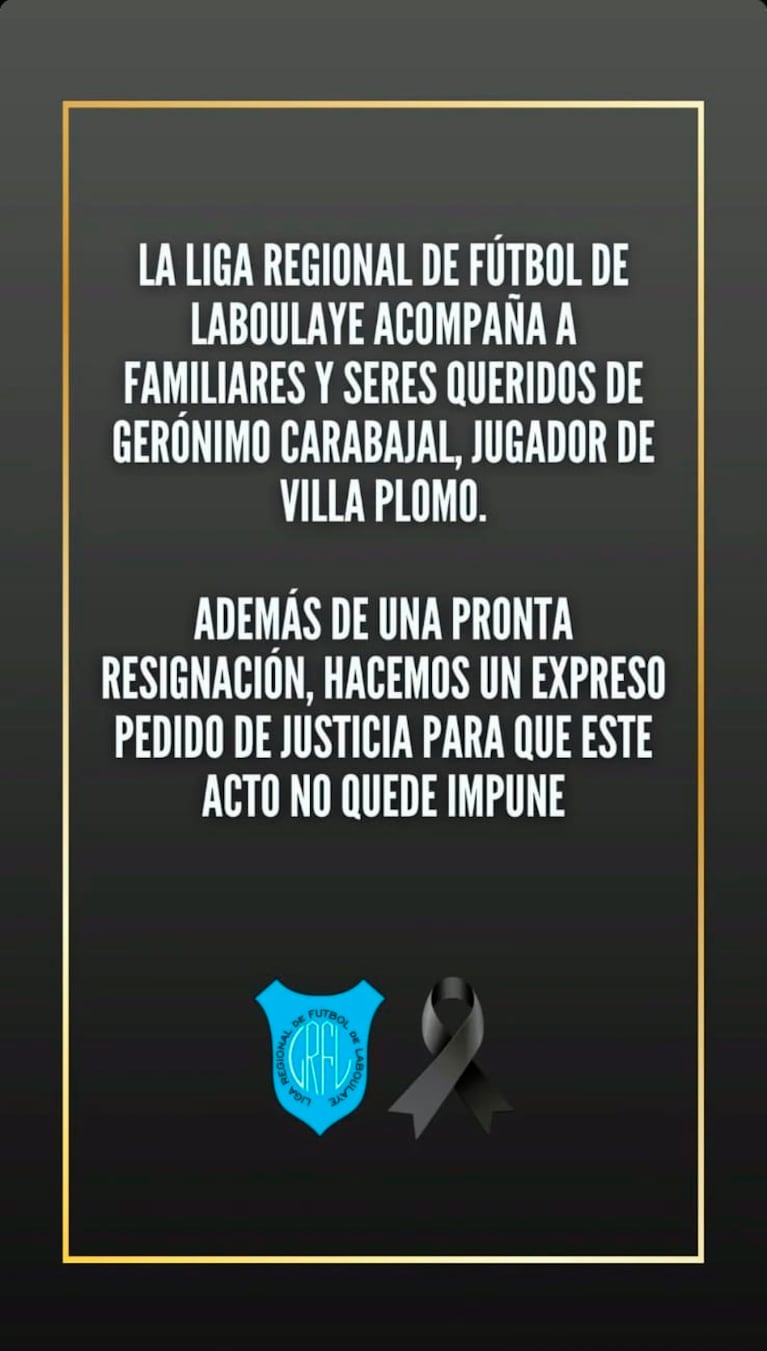 El mensaje de la Liga Regional de Laboulaye.