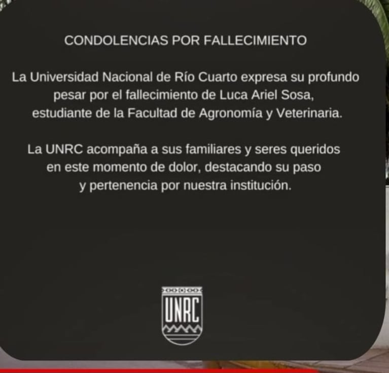 El mensaje de la UNRC.