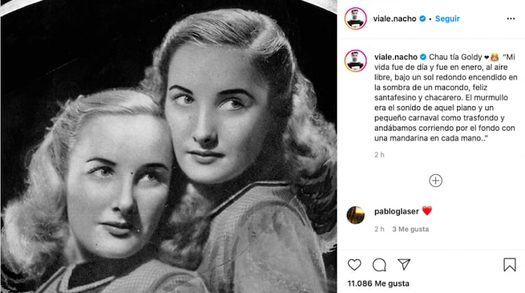 El mensaje de Nacho Viale, nieto de Mirtha Legrand, tras la muerte de Goldy