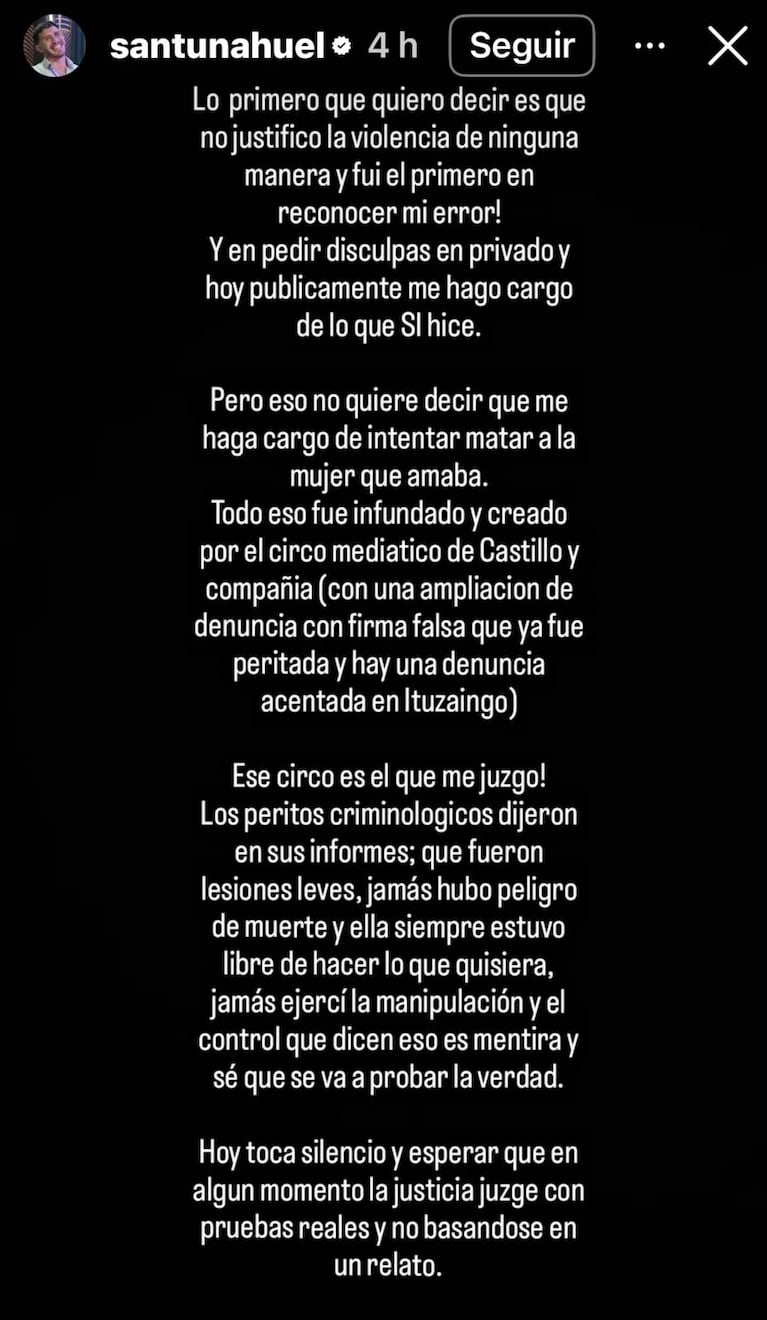 El mensaje de Santiago en redes.