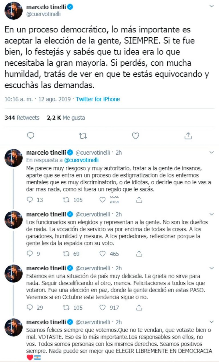 El mensaje de Tinelli tras las PASO: "Es autoritario tratar a la gente de insanos"