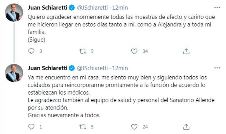 El mensaje del gobernador Schiaretti tras cuatro días internado